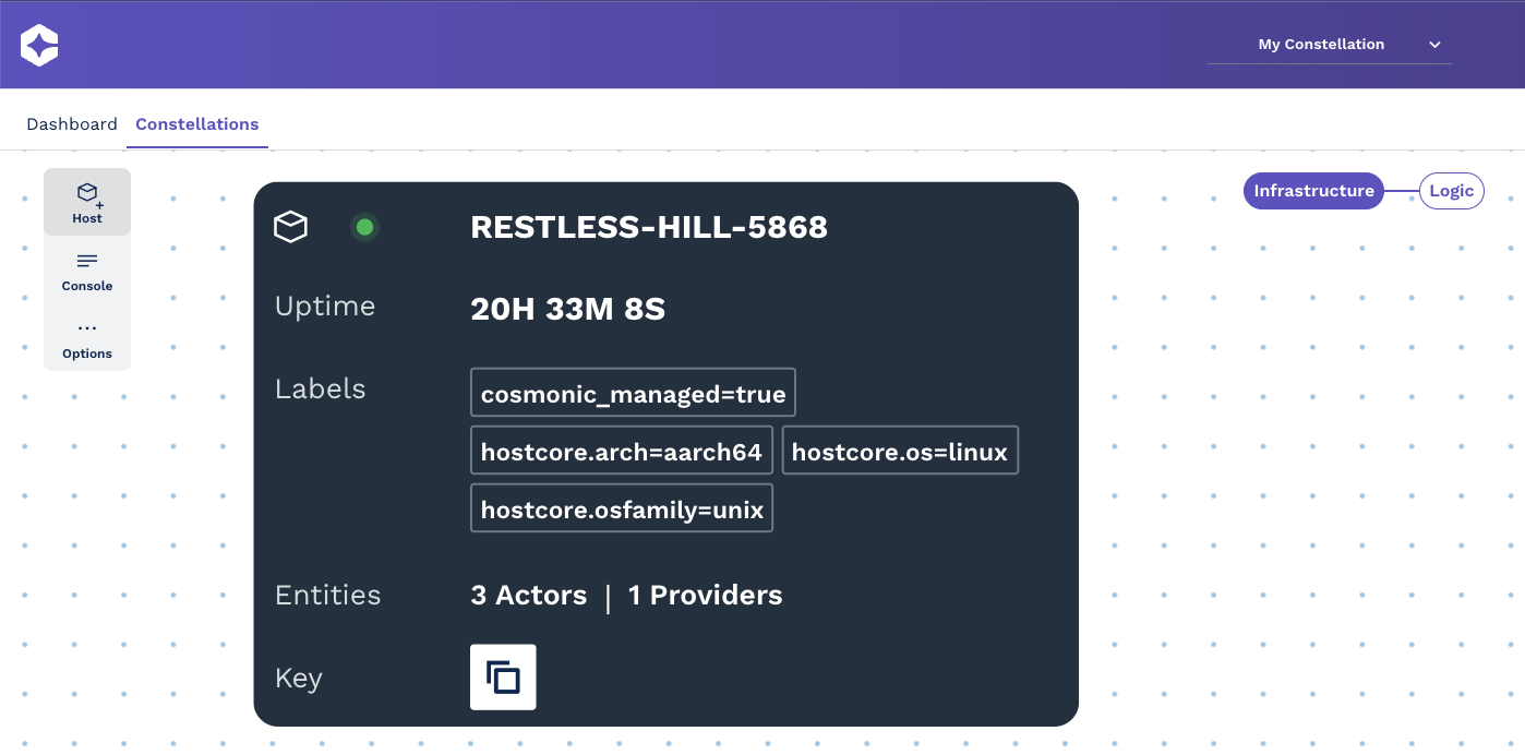 One host on infrastructure view and launch button