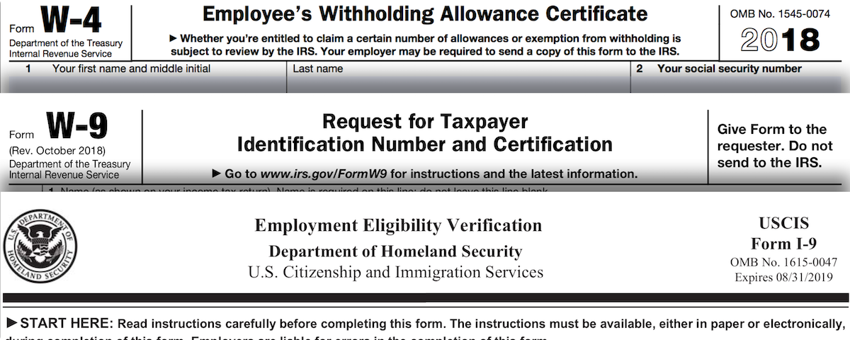 w-4 w-9 and I-9 employment forms