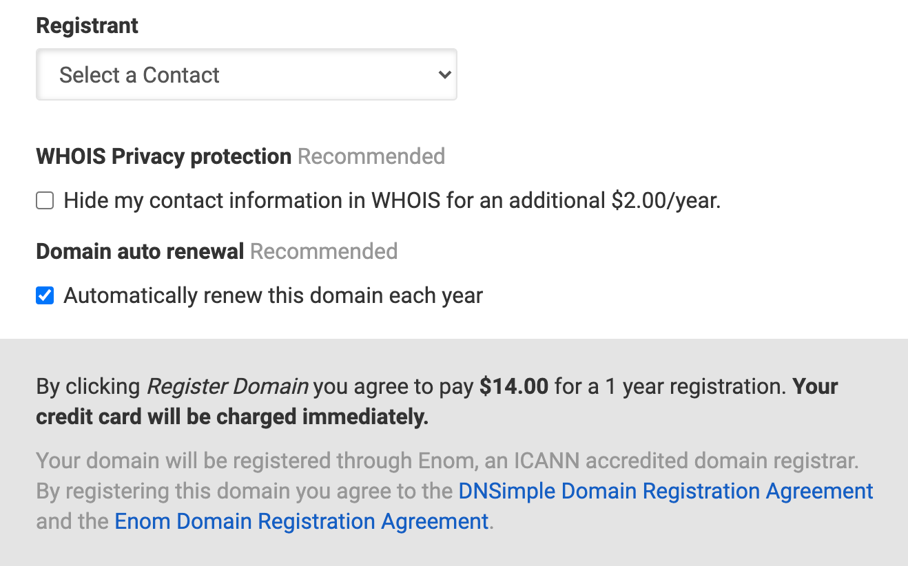 Registering a new domain
