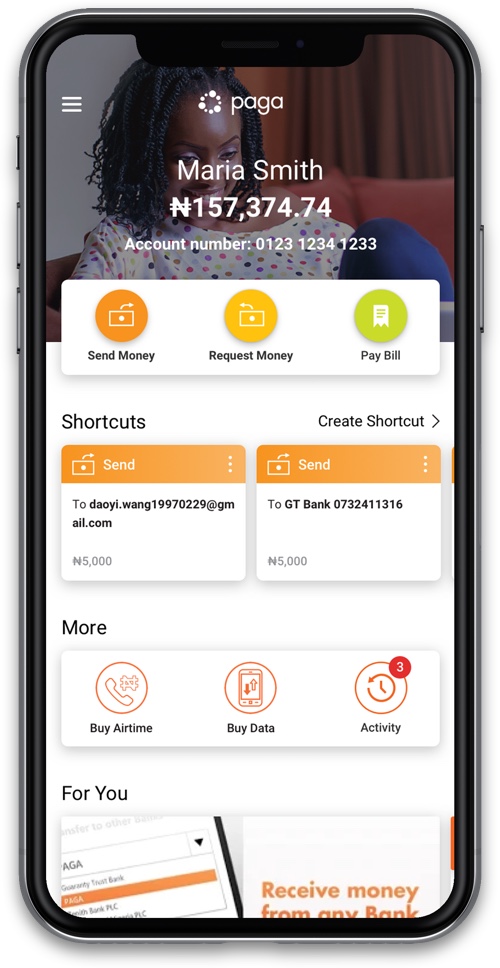 Screenshot of Paga mobile app user dashboard