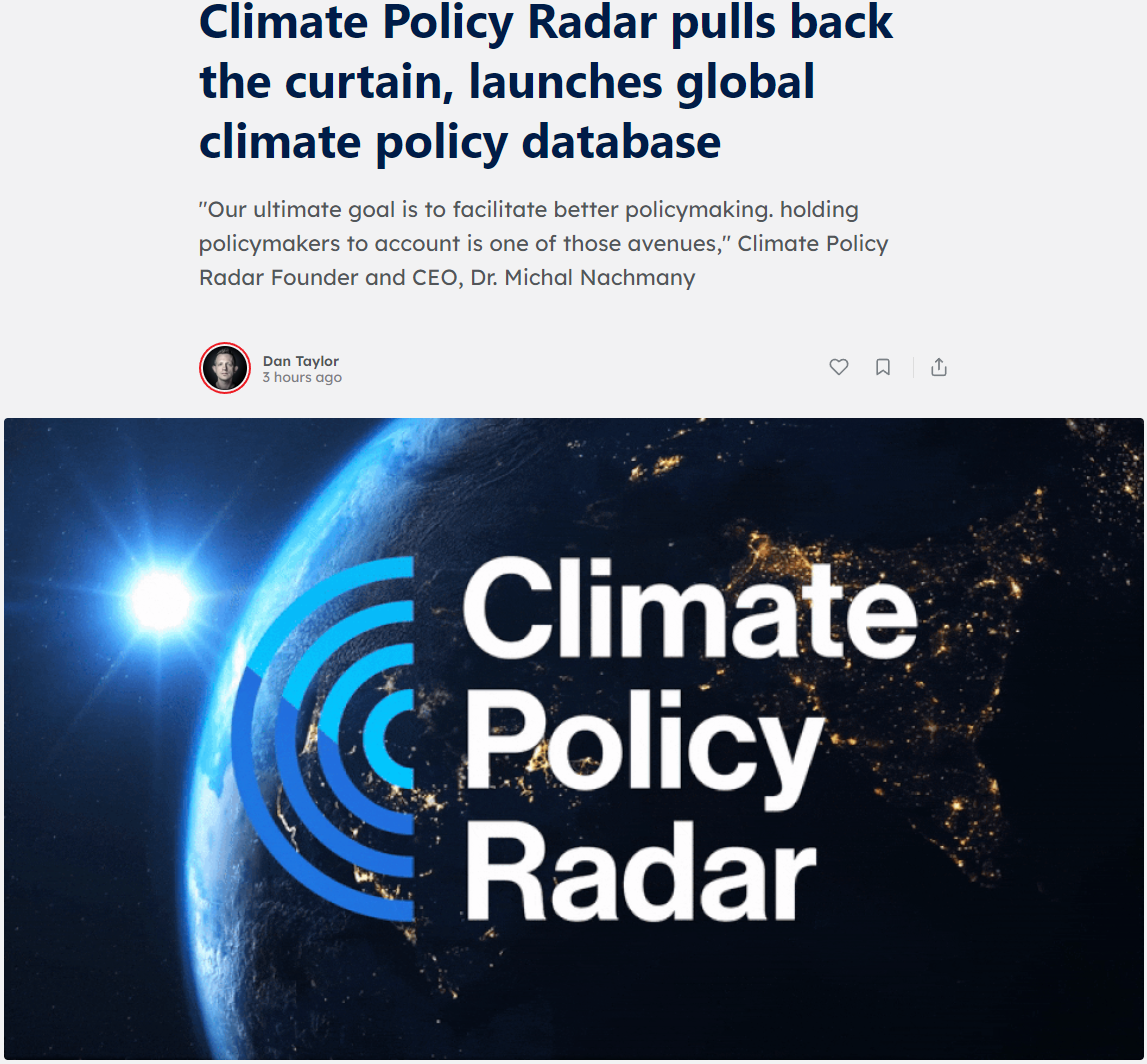 Thumbnail for Climate Policy Radar features in tech.eu