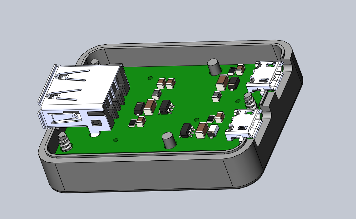 3D rendering of case, top view, open