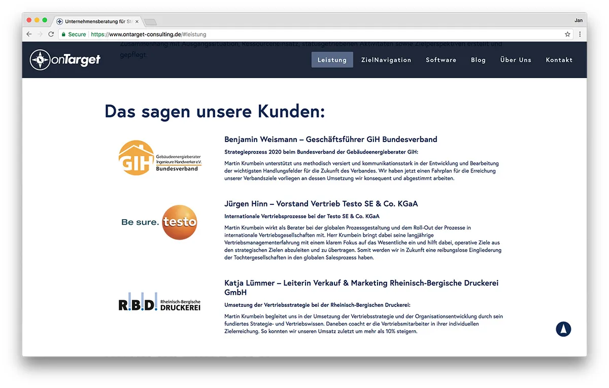 KreativBomber Webdesign Freiburg Projekt onTarget-Consulting - Kunden