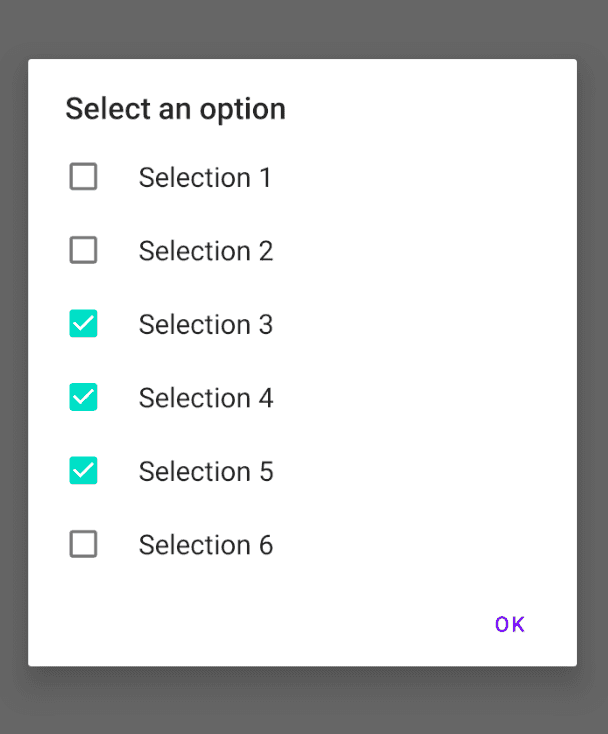 Android alert dialog multi selection