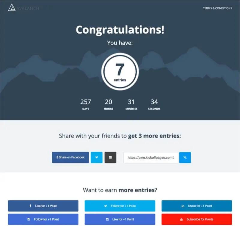 Example of viral thank you page with a leaderboard