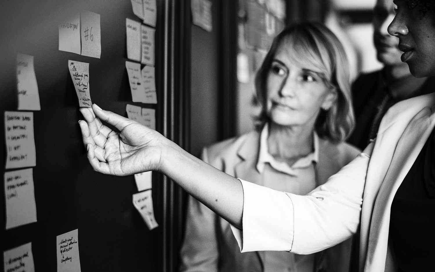 Women with post it notes in wall