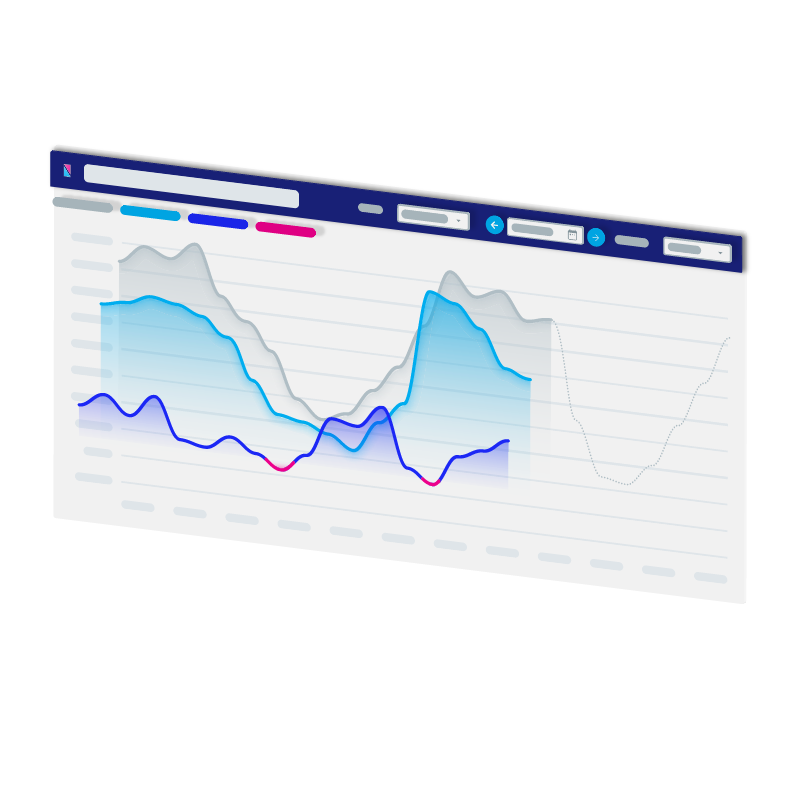 Stylized representation of a web dashboard with a chart plotting multiple lines