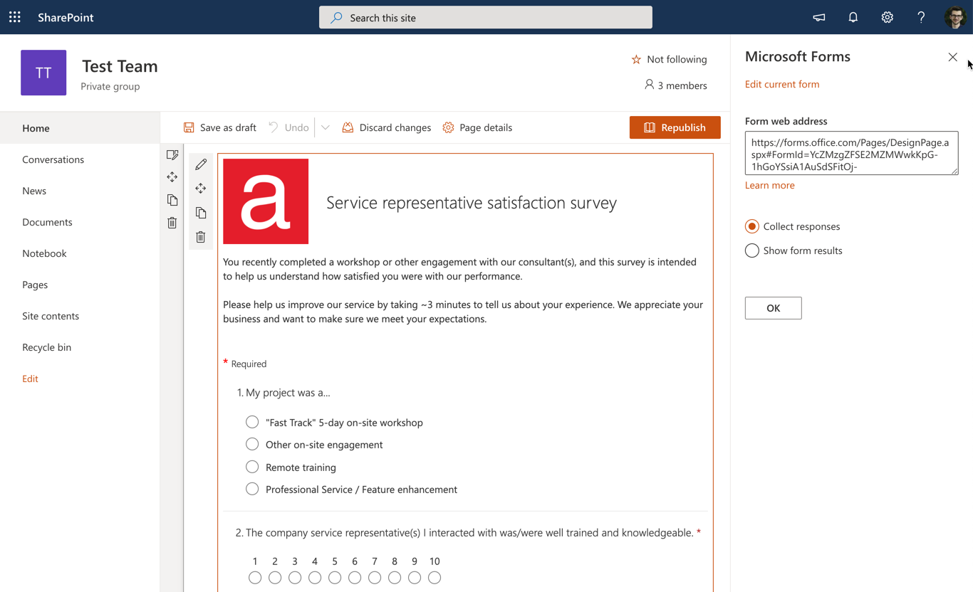 Microsoft Forms makes it easy to integrate forms into SharePoint pages