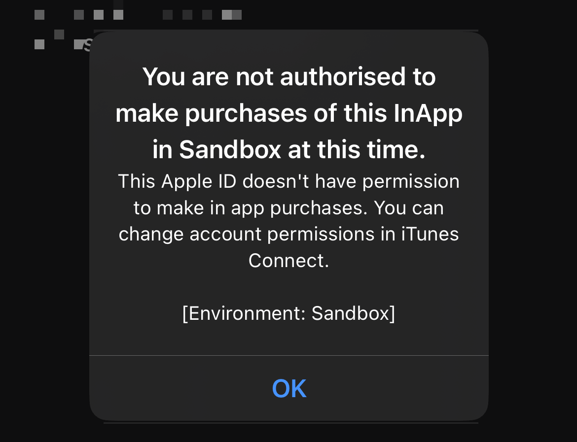 You are not authorized to make purchases of this InApp in Sandbox at this time.