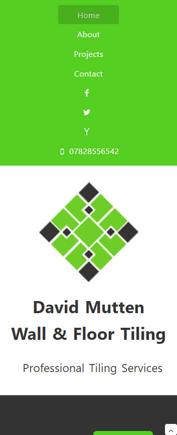 David Mutten Tiling website frontpage on a mobile