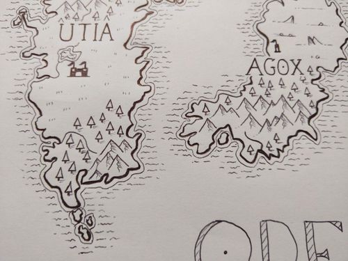 Zoom sur le sud de la carte avec les continents Utia et Agox.
