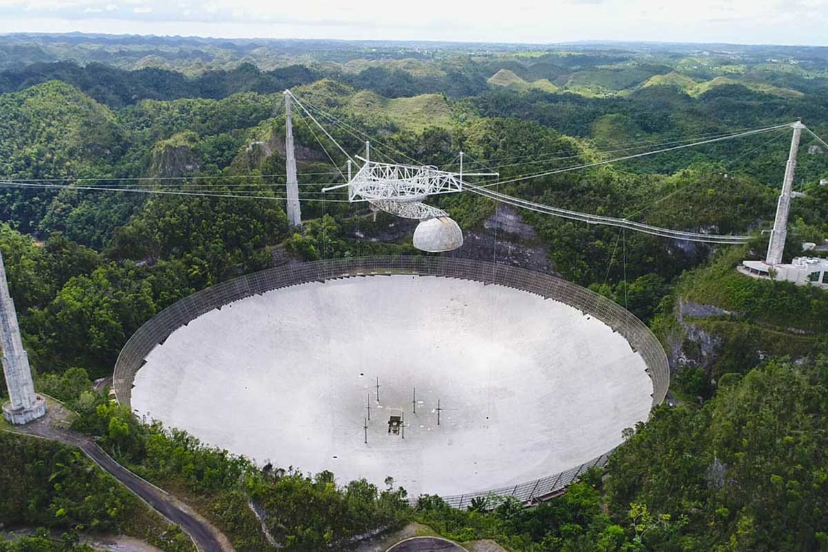 Imaginea 1: Radiotelescopul Arecibo, înainte de avariile din 2020. Sursă foto: University of Central California.