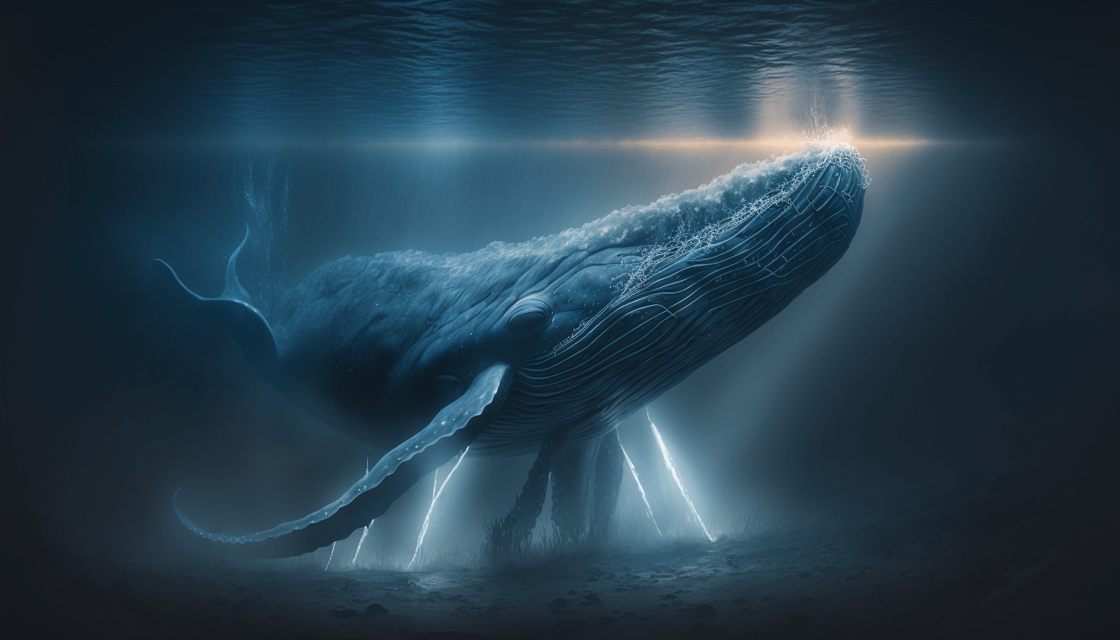 A blue whale giving off lighting