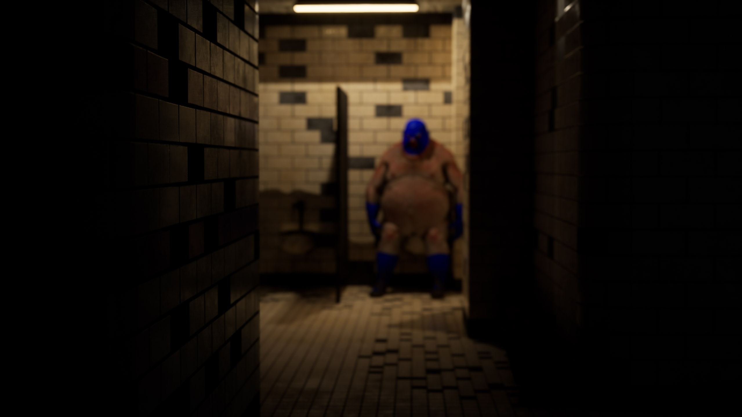 Sumo man sitting on the toilet