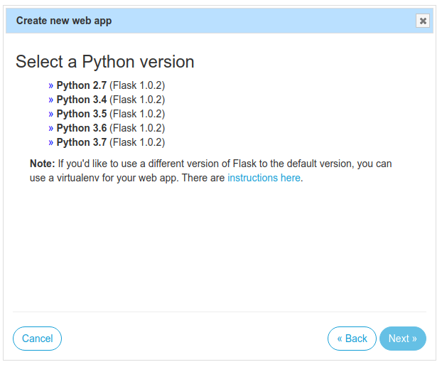Select a Python version