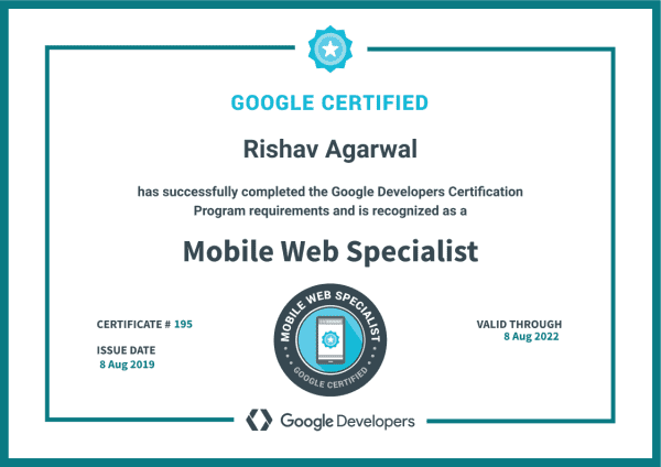 Google certified mobile web specialist certificate