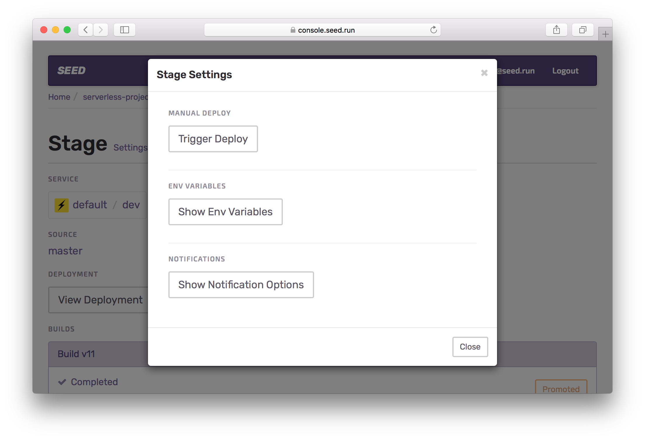 Select service stage settings