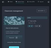 Screenshot of a partial view of a classroom's management page, with a list of lessons and the options to edit, delete and create lessons.