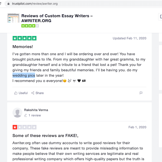trash review about awriter on trustpilot