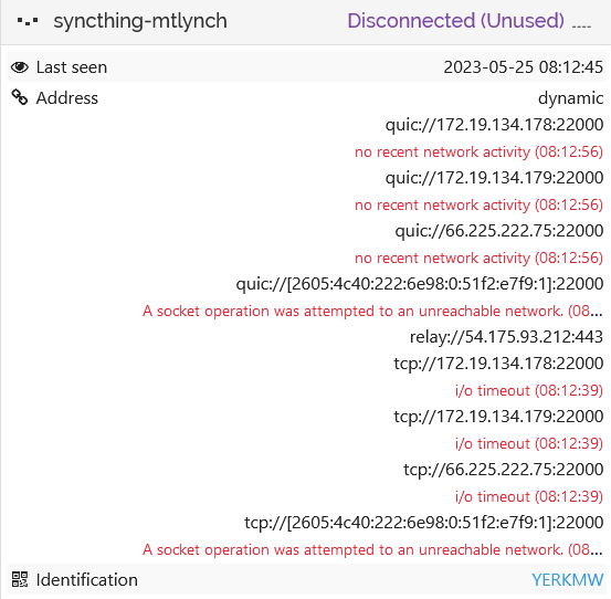 Screenshot showing syncthing-mtlynch in disconnected state