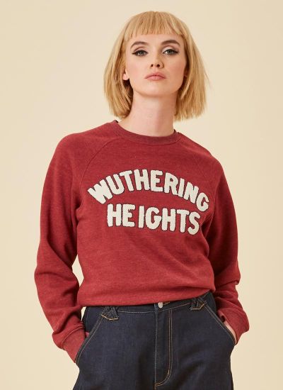 maroon sweatshirt with wuthering heights decal