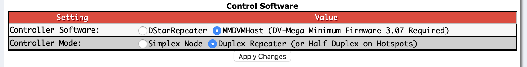 Control Software configuration