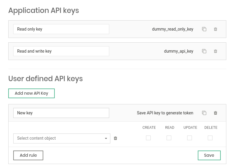 Flotiq provides scoped API keys to improve security of your content