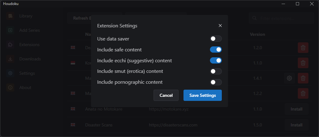 extension settings screenshot