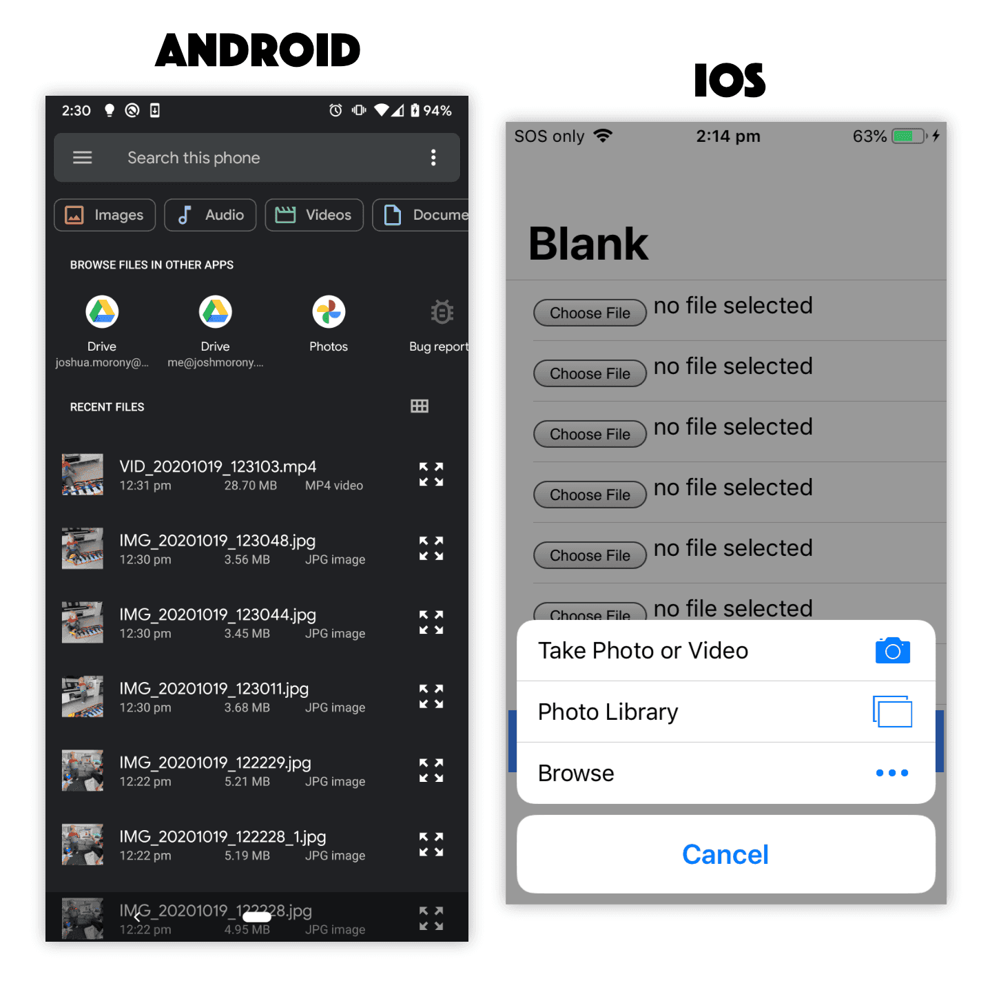 Opening file input element on ios and android