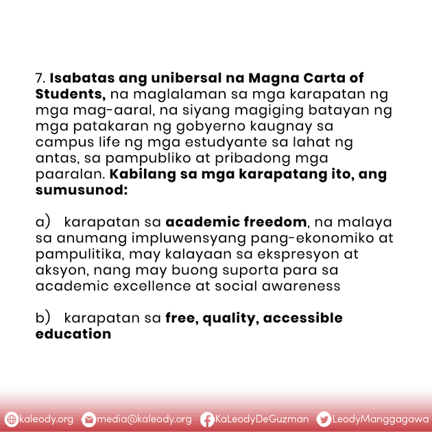 Points 7a-7b of Ka Leody's Education Agenda for the Students' Sector