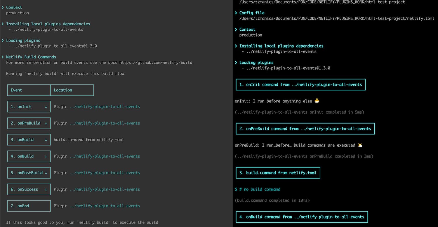 screenshot of both build outputs