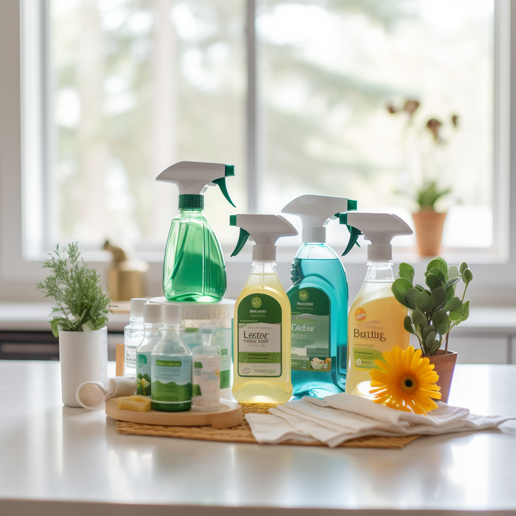 A display of different environmentally-friendly cleaning products