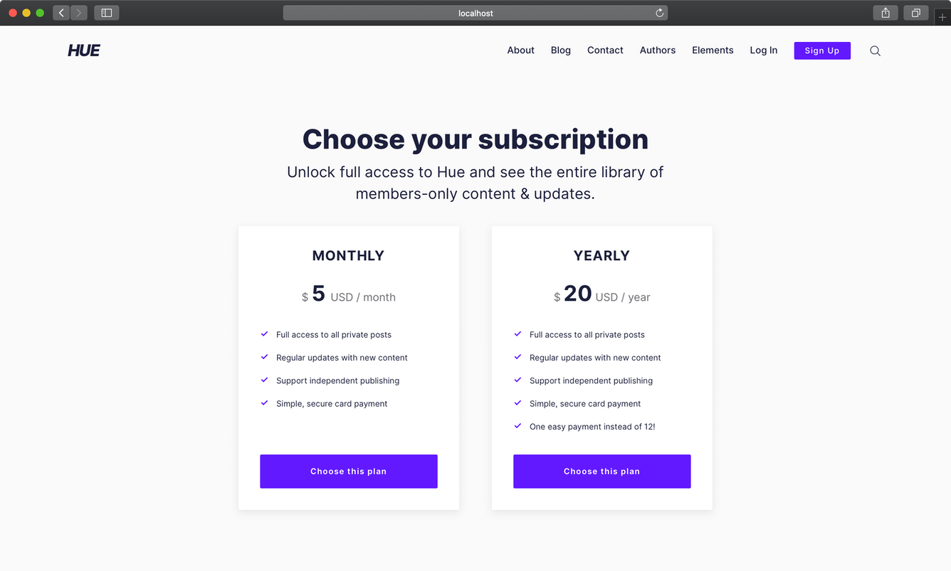 Subscription plans in hue