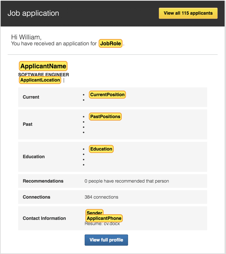 Example of a ready-made Job Application template for LinkedIn