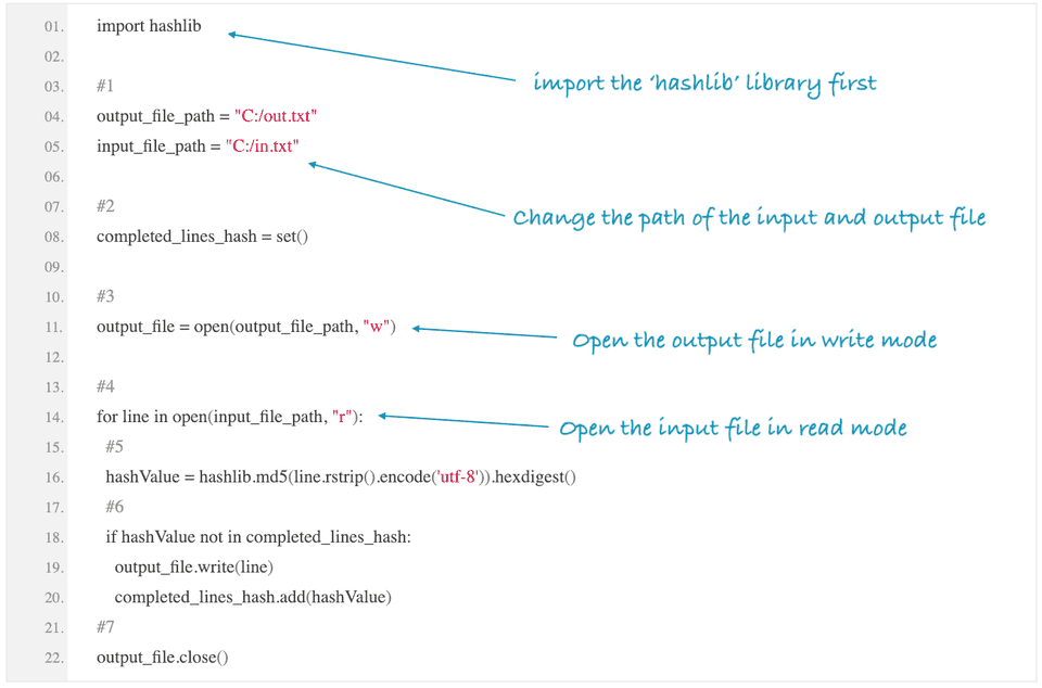 Python tutorial to remove duplicate lines from a text file