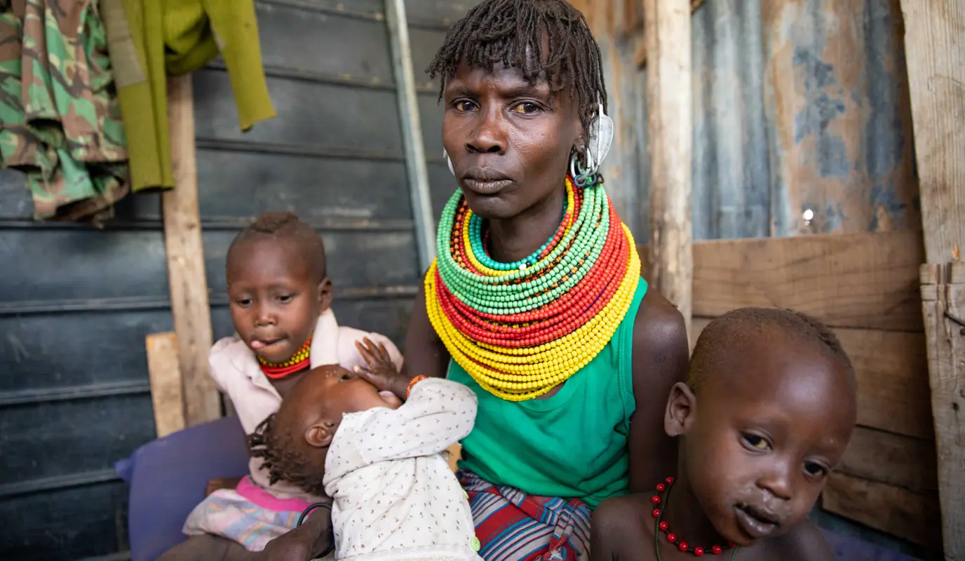 Kenyan mother in drought-plagued Marsabit county with her three children