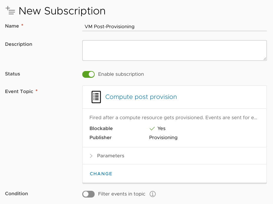 Creating the new subscription