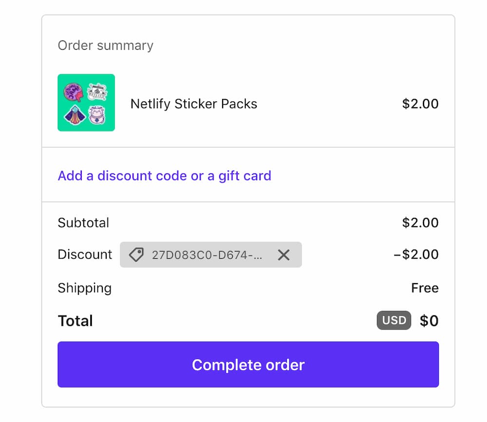 a screenshot of the checkout page with the discount code