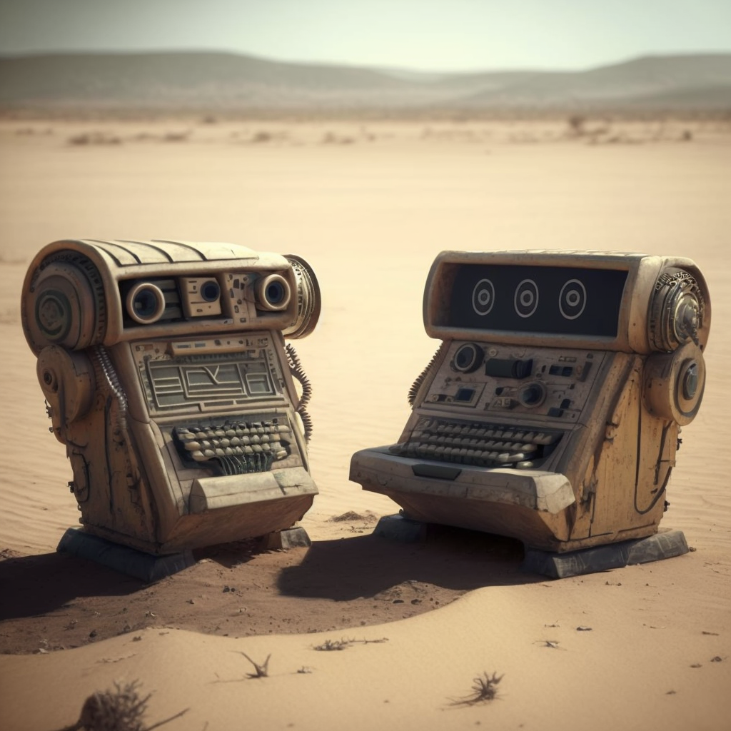 Two robots in a desert