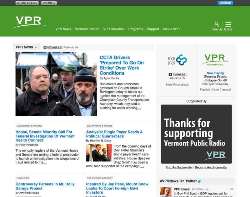 Vermont Public Radio's homepage