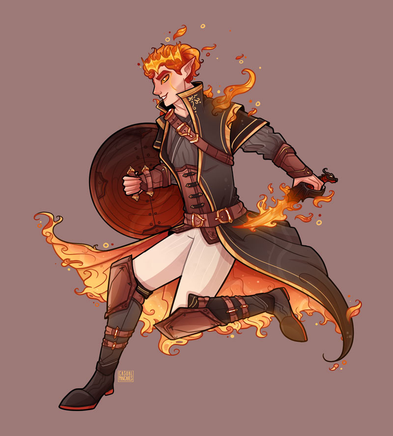 Portrait-character-design-example,-a-dungeons-and-dragons-fire-genasi-fighter
