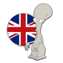 Alien with English flag behind him. If you click it you can switch the site to English.