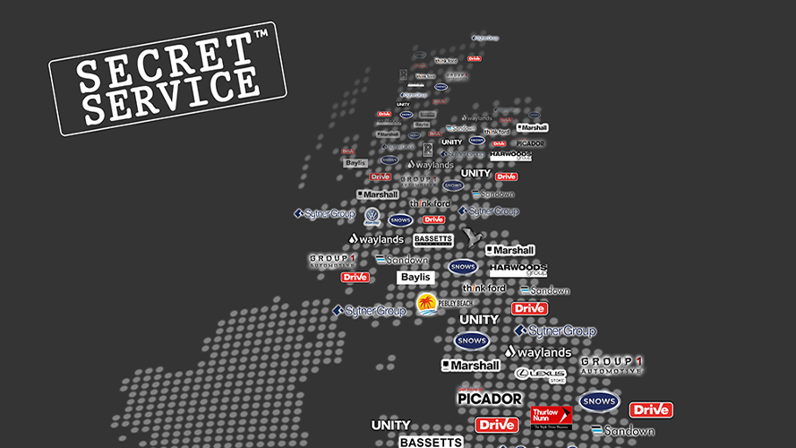Picture of the UK overlaid with Dealership logos
