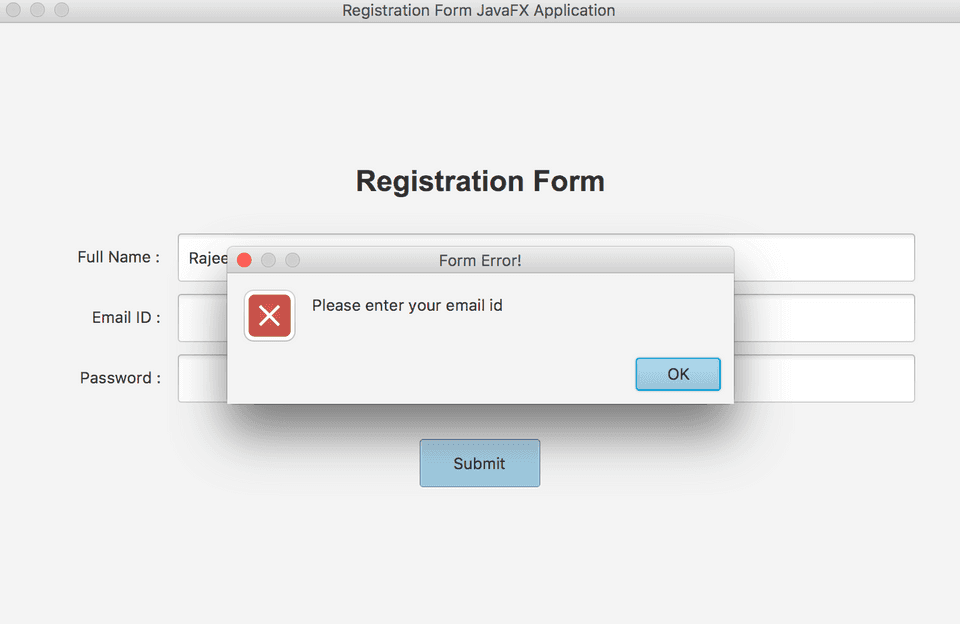 JavaFX layout registration form error example