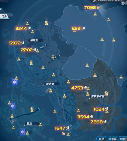 World map showing passcodes for passcode terminals. The passcodes are, starting from top to bottom, 7092, 3344, 8521, 5972, 2202, 4753, 1024, 3594, 7268, and 1647.