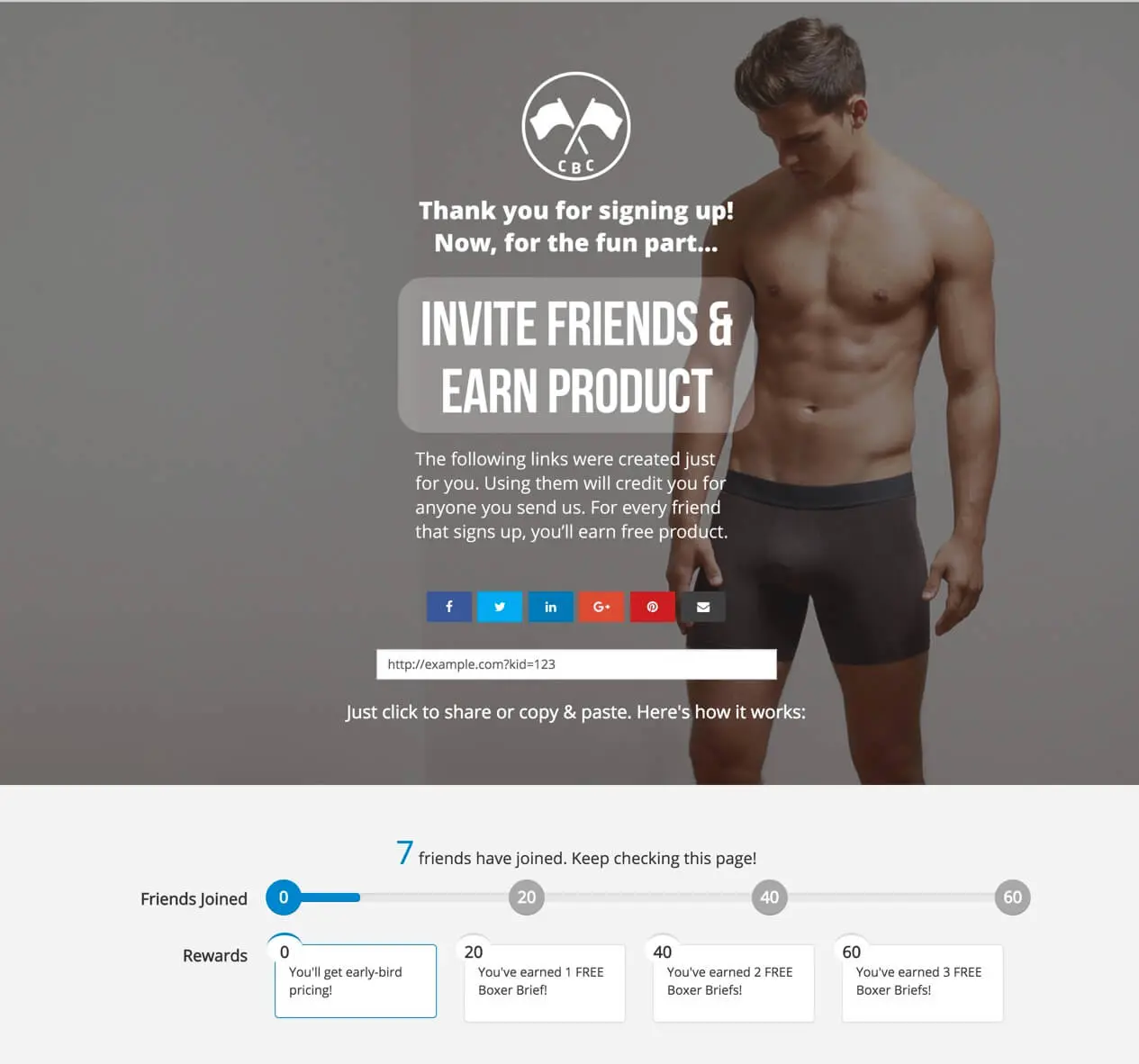 Comfortable Boxers successful thank you page