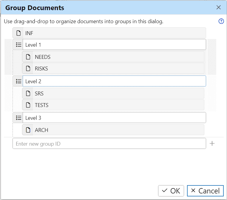 Organize documents into groups in ReqView