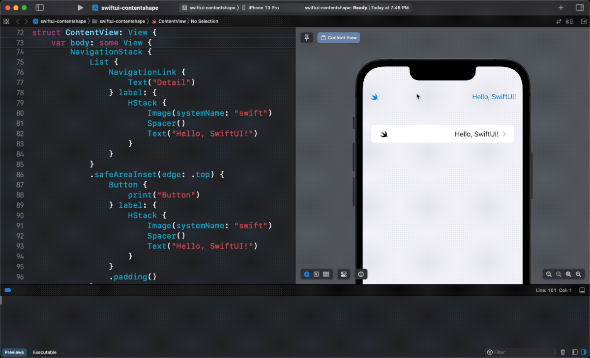 SwiftUI provides a tappable area that makes sense to that particular UI.