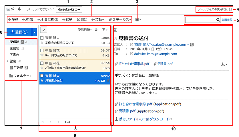 プレビューを表示しているメール画面