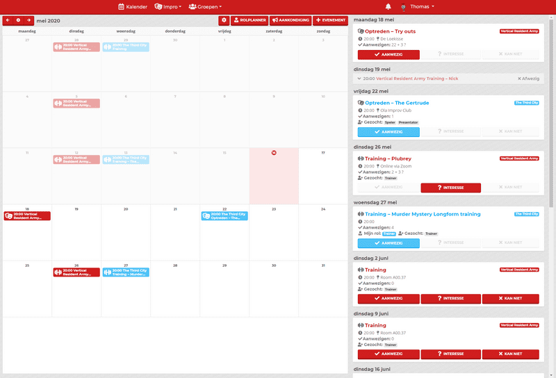 The calender page, displaying the month overview and the event list The calender page, displaying the month overview and the event list
